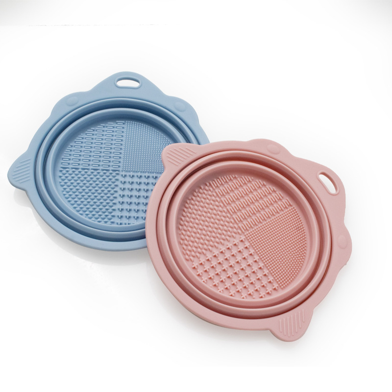 Tapete de Limpeza para Pincéis de Maquiagem em Silicone Macio e Ecológico com Tigela Dobrável