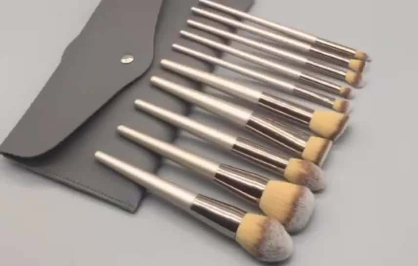 Conjunto de Pincéis de Maquiagem Veganos Profissionais Únicos de Champagne Japonês de Marca Própria 10PCS