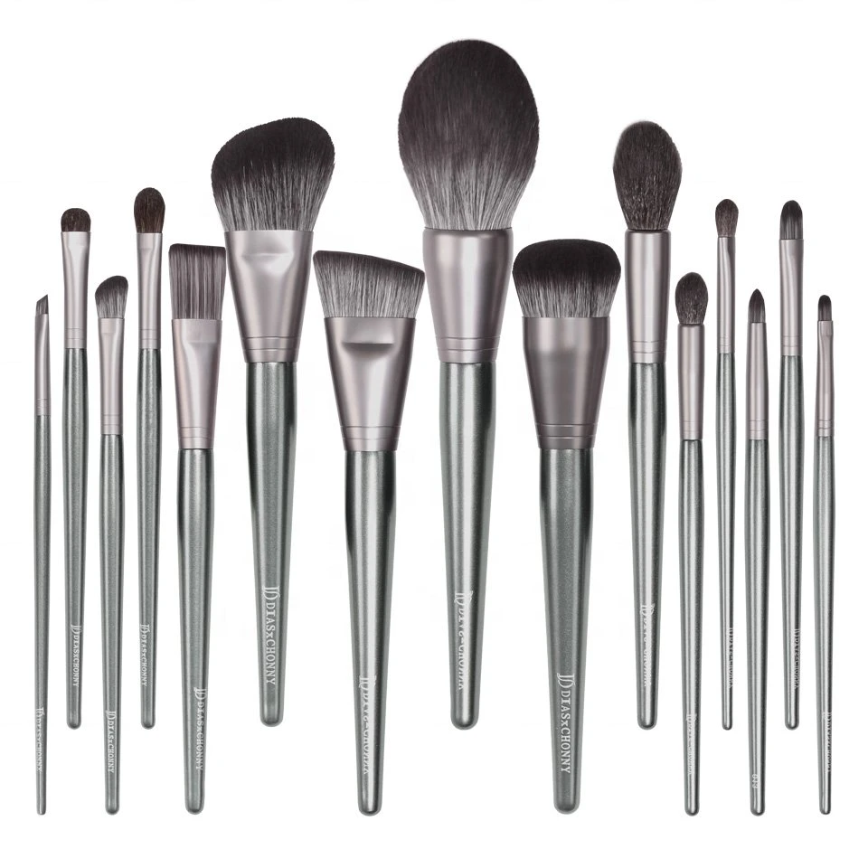 Pincéis de Maquiagem de Cerdas Sintéticas de Cabelo de Cabra 15 PCS Cabo de Madeira, Pincéis de Marca Própria Pincel de Maquiagem de Cabelo Natural