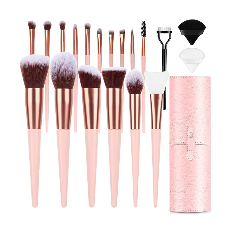 Conjunto de Pincéis de Maquiagem Beautichen 16-Piece com Estojo de Viagem – Cerdas Macias e Design Elegante para Rosto, Olhos e Sobrancelhas