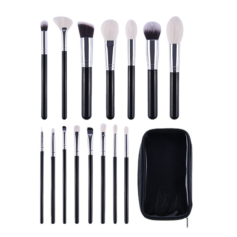 Conjunto de Pincéis de Maquiagem Profissional Beautichen 15-Piece – Cabos Pretos e Cerdas Naturais – Pincéis Macios para Rosto e Olhos para Pó, Blush, Contorno, Sombra
