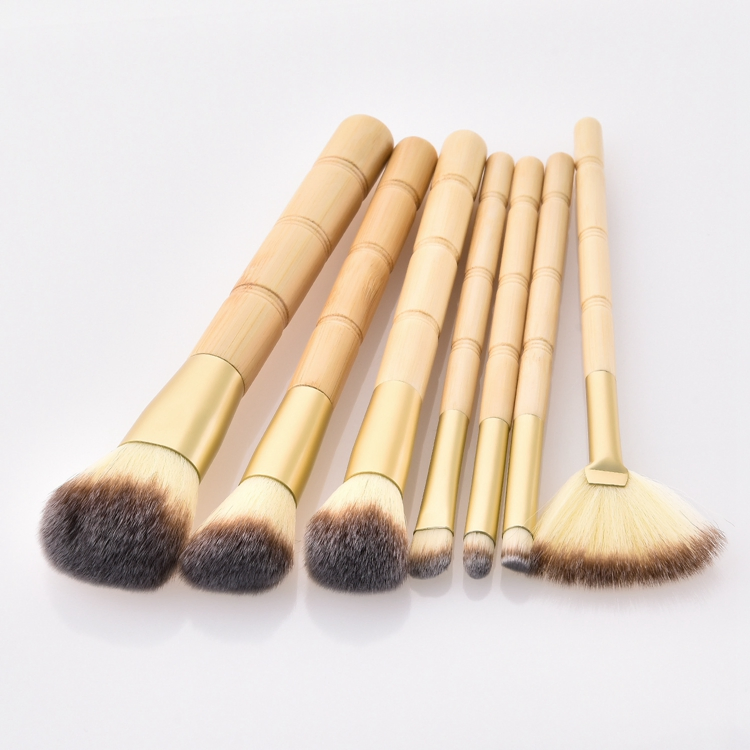 Novo 7PCS Conjunto de Pincéis de Maquiagem de Bambu com Cerdas Naturais e Macias para Base, Blush e Sombra de Olhos Ferramenta de Maquiagem