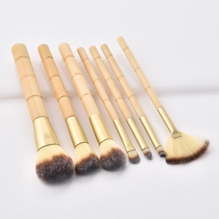 Novo 7PCS Conjunto de Pincéis de Maquiagem de Bambu com Cerdas Naturais e Macias para Base, Blush e Sombra de Olhos Ferramenta de Maquiagem