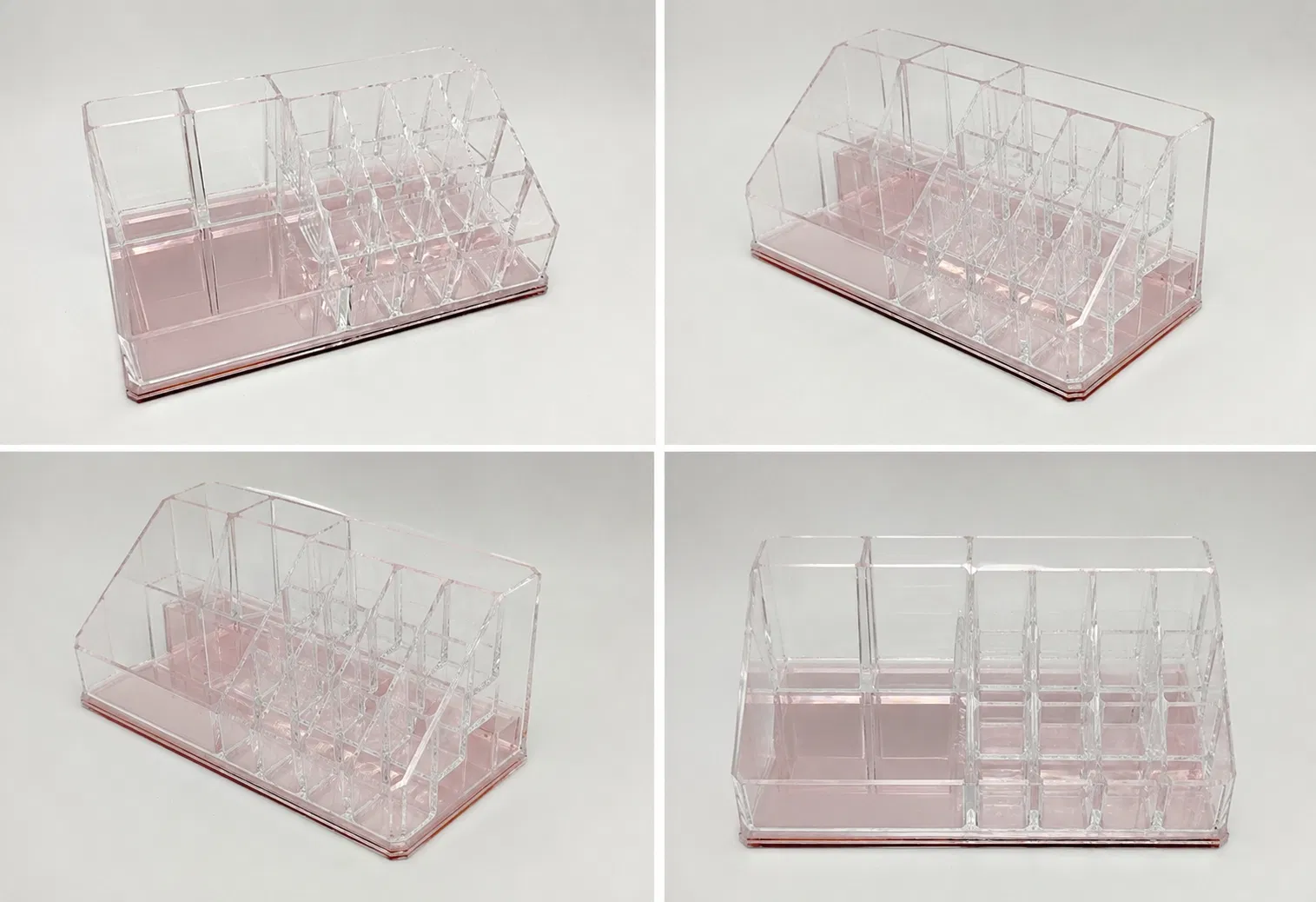 Organizador de Maquiagem de Acrílico Personalizado com Espelho Base Rosa Grande Capacidade Caixa de Armazenamento de Cosméticos Suporte para Batom