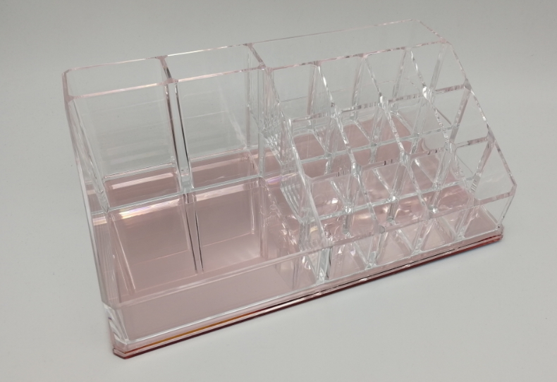 Organizador de Maquiagem de Acrílico Personalizado com Espelho Base Rosa Grande Capacidade Caixa de Armazenamento de Cosméticos Suporte para Batom