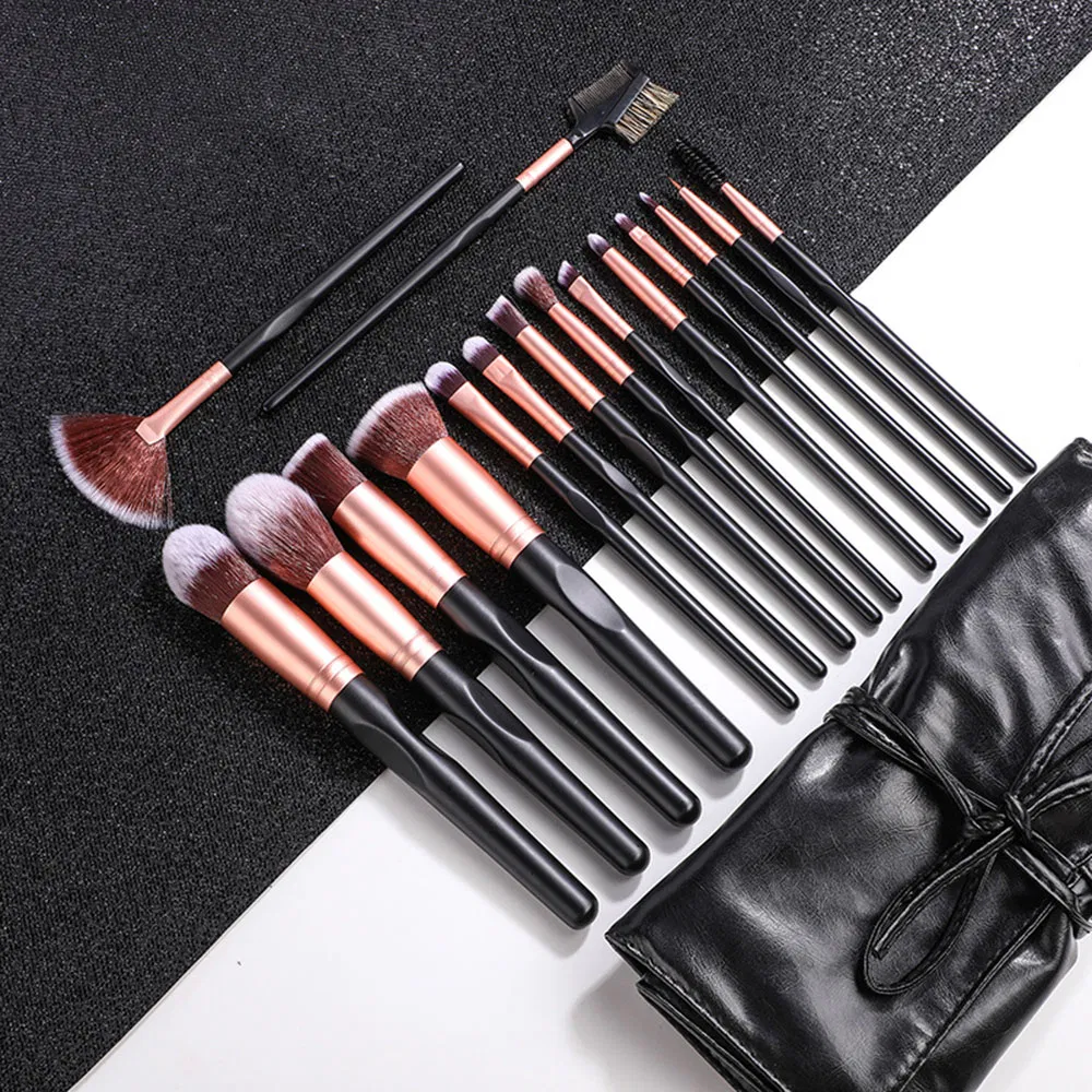 Best Selling Cosmetic Black Groove Professional 16 PCS Private Makeup Brush Set