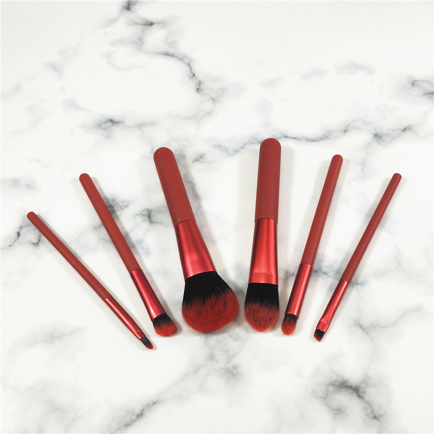 Ferramenta Cosmética Vermelha Profissional para Maquiagem por Atacado 6PCS Kit de Pincéis Kabuki para Rosto e Sombra de Olhos