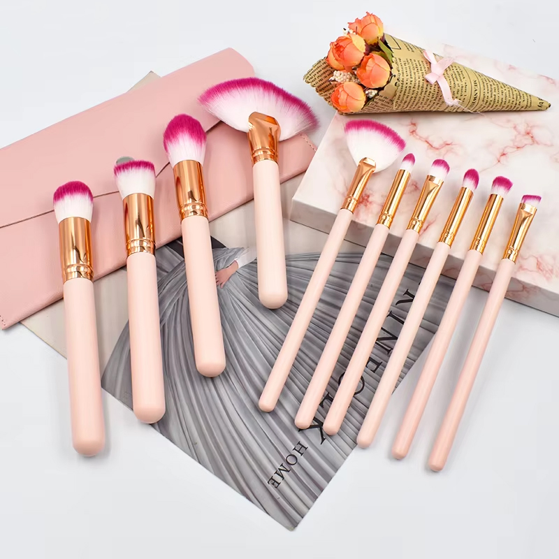 Preço de Fábrica Conjunto de Pincéis de Maquiagem Vegano Rosa Profissional Macio de Alta Qualidade Fibra Sintética 10PCS Conjunto de Pincéis de Maquiagem Rosa