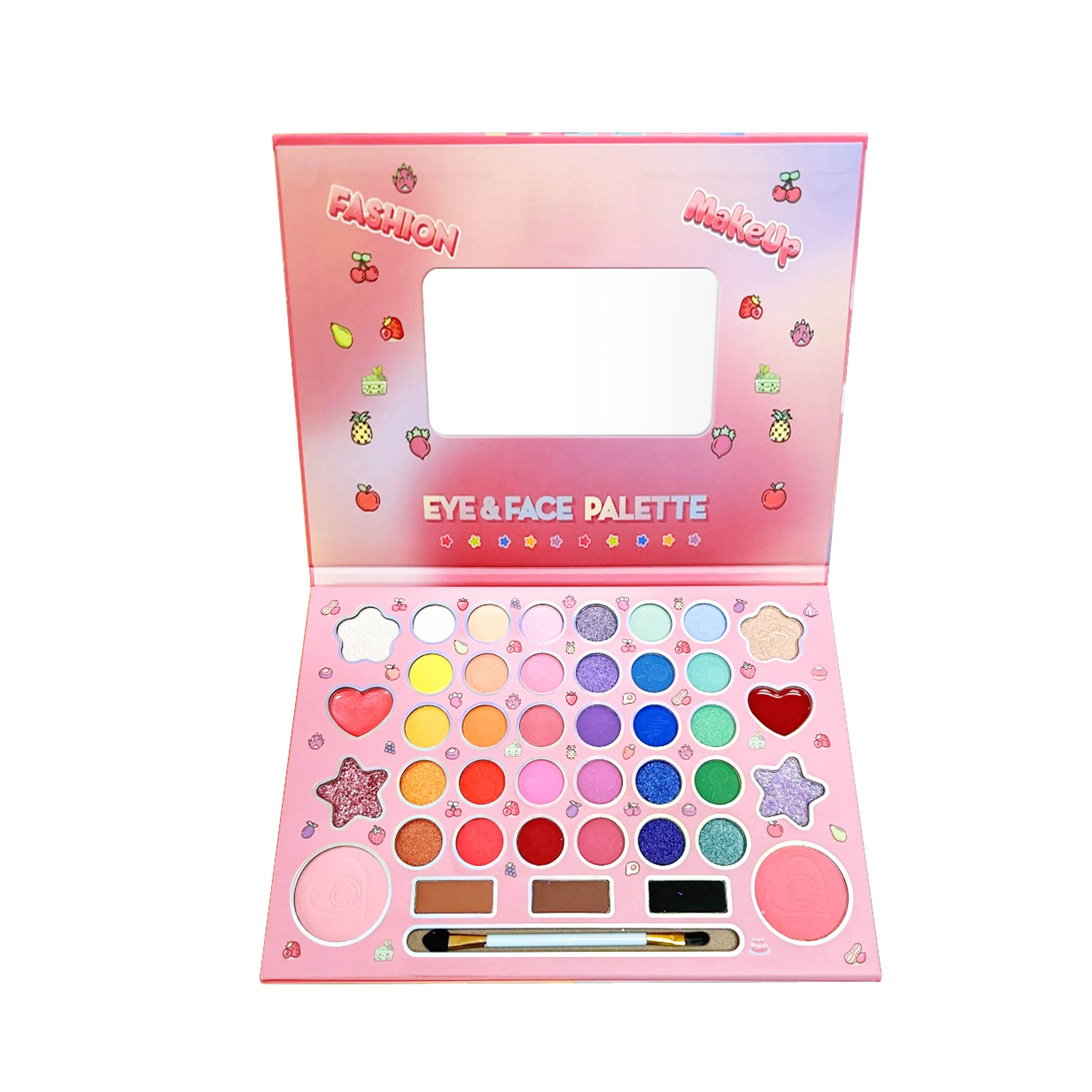41 Paleta de Sombras de Olhos com Cor Shimmer Matte Glitter e Pincel Aplicador; Kit de Maquiagem Estilo Cartoon Fashion para Rosto e Olhos com Função à Prova d'Água