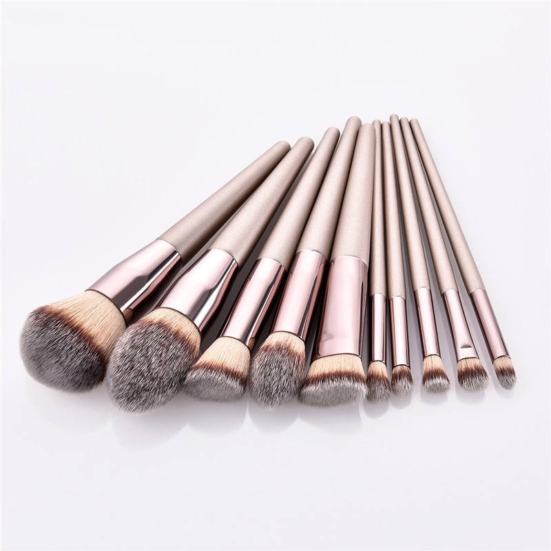 Conjunto de Pincéis de Maquiagem Veganos Profissionais Únicos de Champagne Japonês de Marca Própria 10PCS
