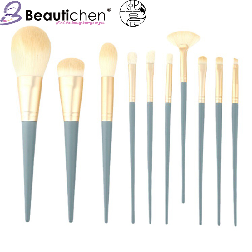 Conjunto de Pincéis de Maquiagem Profissional Beautichen Blue 10PCS - Pincéis Cosméticos de Fibra Sintética Macia com Estojo (OEM Personalizado Marca Privada)