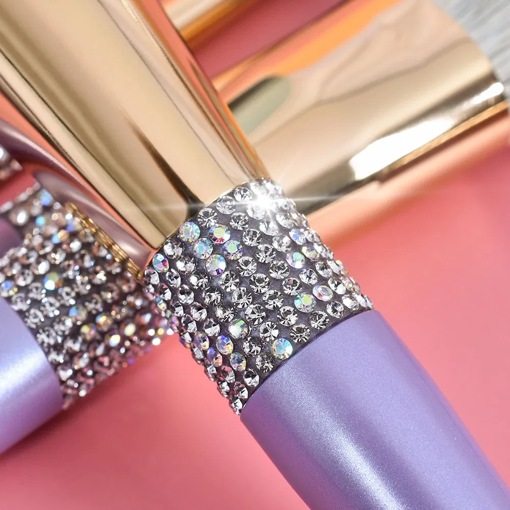Conjunto de Pincéis de Maquiagem de Luxo com Cabo Roxo, Conjunto de Pincéis de Maquiagem de Alta Qualidade com Brilho e Joias em Grande Escala