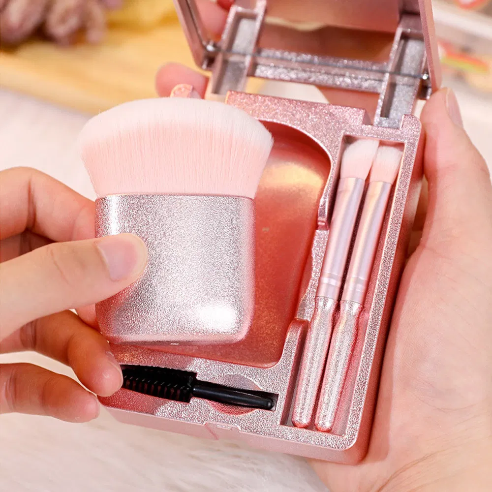 Conjunto de Pincéis de Maquiagem Pó de Beleza Pincéis Cosméticos para Sobrancelha para Ferramenta de Sombra de Olho com Estojo Espelho