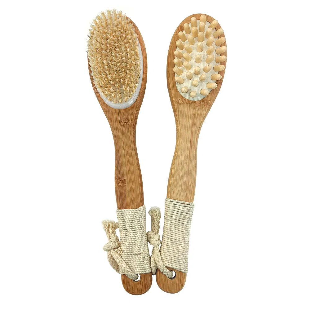 Escova de Banho de Cerdas de Bambu Personalizada com Cabo Longo e Ecológica para Massagem Corporal e Esfoliação
