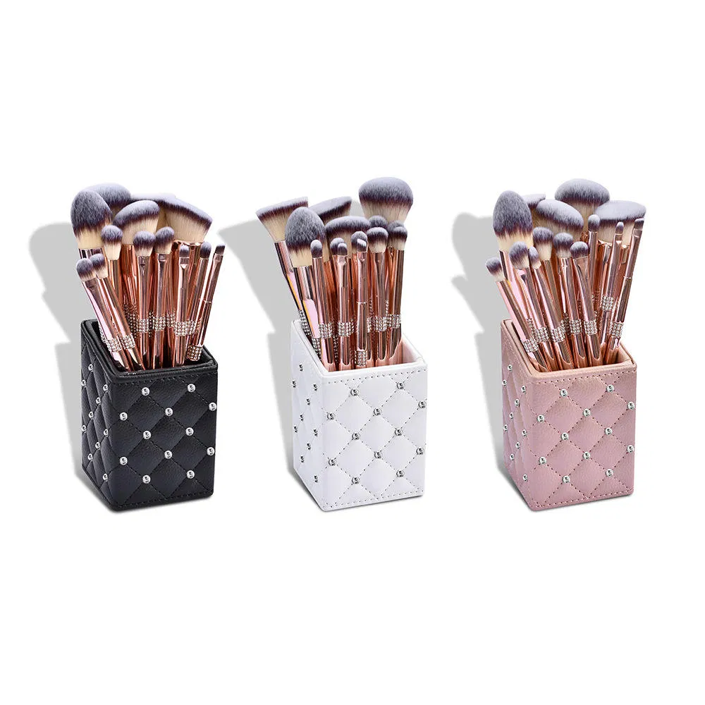Conjunto de Pincéis de Maquiagem com Logo Personalizado em Rosa Dourado 14PCS Pincel de Maquiagem de Luxo com Brilho de Diamante