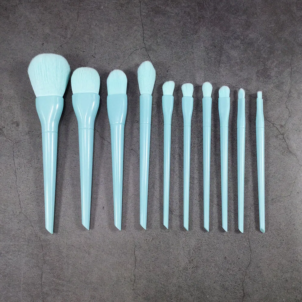 10PCS Conjunto de Pincéis de Maquiagem para Rosto e Sombra de Olhos com Cabo de Plástico de Marca Privada Profissional