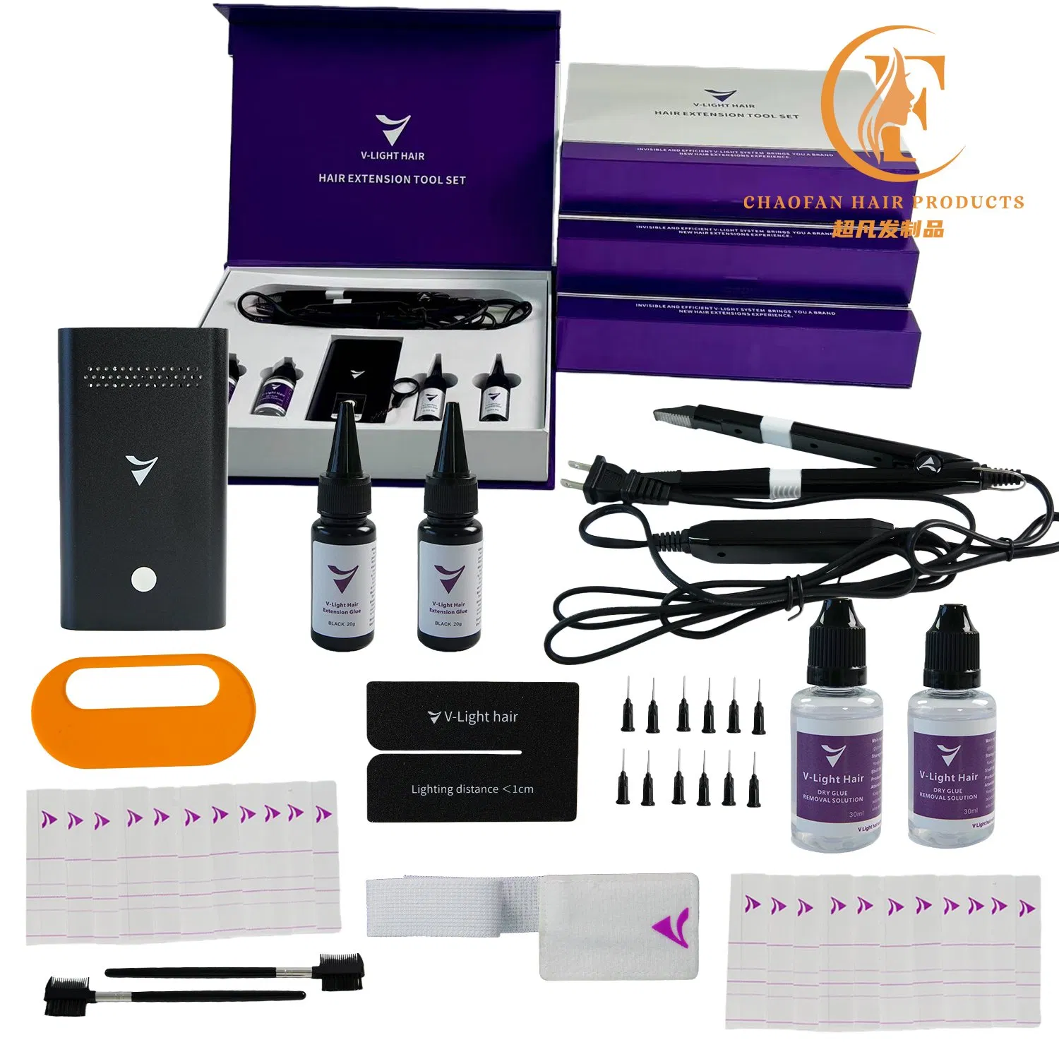 Máquina Profissional para Remoção de Cola Segura para a Pele com Capuz de Agulha, Lanyard, Escova para Remoção de Cabelo, Cabo USB, Máquina de Fábrica, Ferramenta de Extensão de Cabelo V-Light
