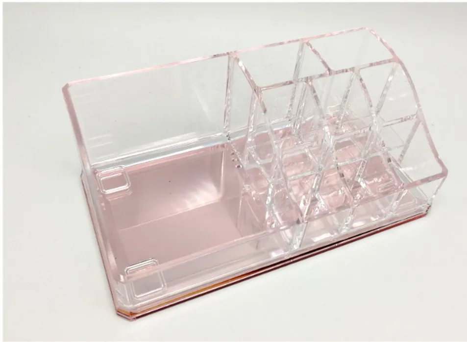 Organizador de Maquiagem de Acrílico Personalizado com Espelho Base Rosa Grande Capacidade Caixa de Armazenamento de Cosméticos Suporte para Batom