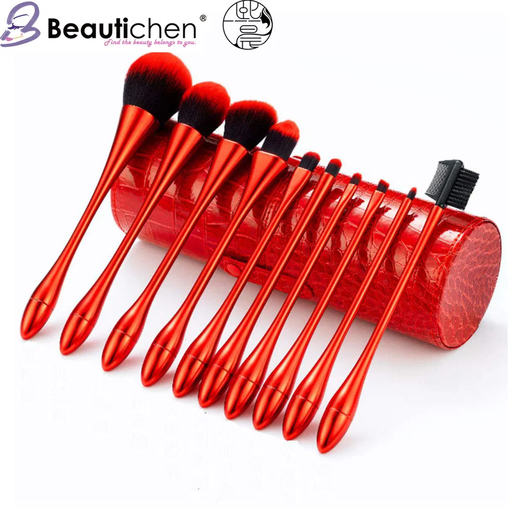 Conjunto de Pincéis de Maquiagem Profissional Beautichen 10 PCS Pincéis de Fundação de Cabelo Sintético para Mistura de Cílios