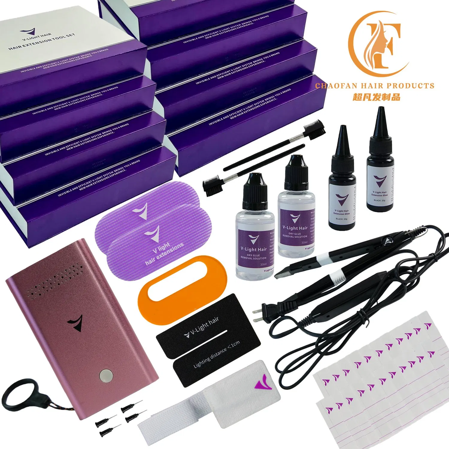 Máquina Profissional para Remoção de Cola Segura para a Pele com Capuz de Agulha, Lanyard, Escova para Remoção de Cabelo, Cabo USB, Máquina de Fábrica, Ferramenta de Extensão de Cabelo V-Light