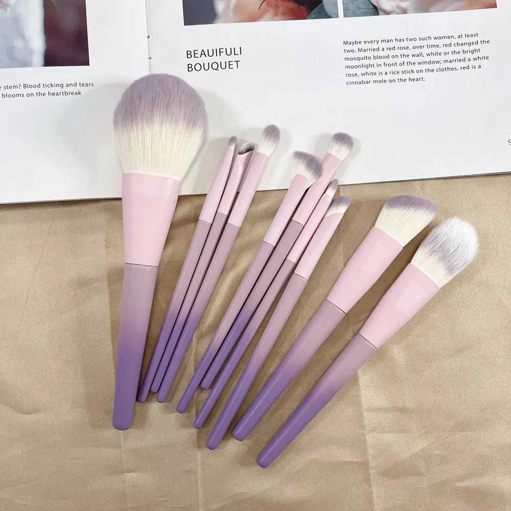 Conjunto de Pincéis de Maquiagem Gradiente Roxo Beautichen 10-Piece – Cerdas Sintéticas Macias para Base, Contorno, Esfumado, Sombra – Pincéis Cosméticos Veganos