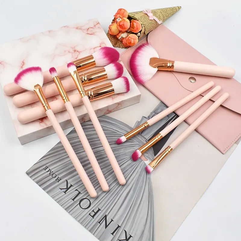 Preço de Fábrica Conjunto de Pincéis de Maquiagem Vegano Rosa Profissional Macio de Alta Qualidade Fibra Sintética 10PCS Conjunto de Pincéis de Maquiagem Rosa