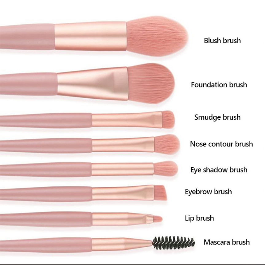 8-Piece Conjunto de Pincéis de Maquiagem Profissional Rosa para Maquiagem Diária com Pincéis de Cerdas Macias
