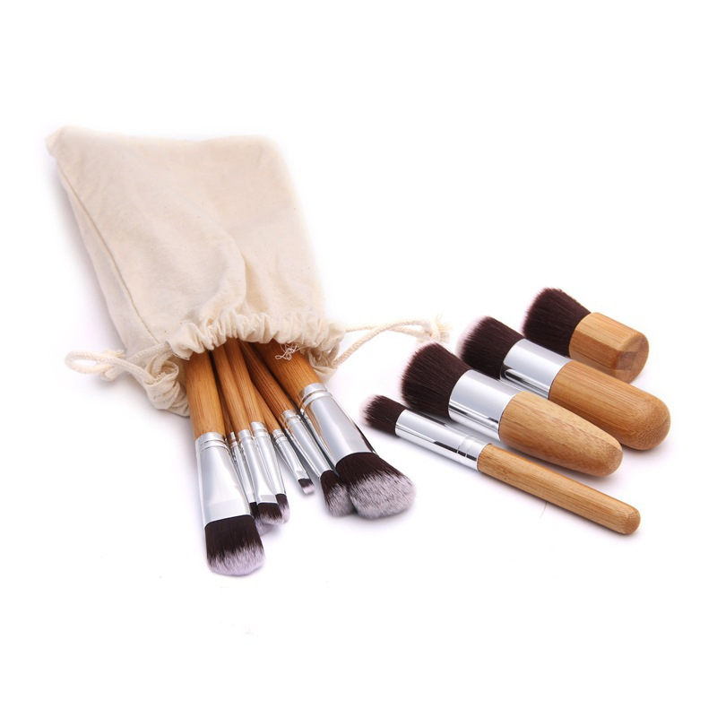 Conjunto de Pincéis de Maquiagem com Cabo de Bambu Ferramentas de Beleza Ecológicas para Rosto Olho Lábio