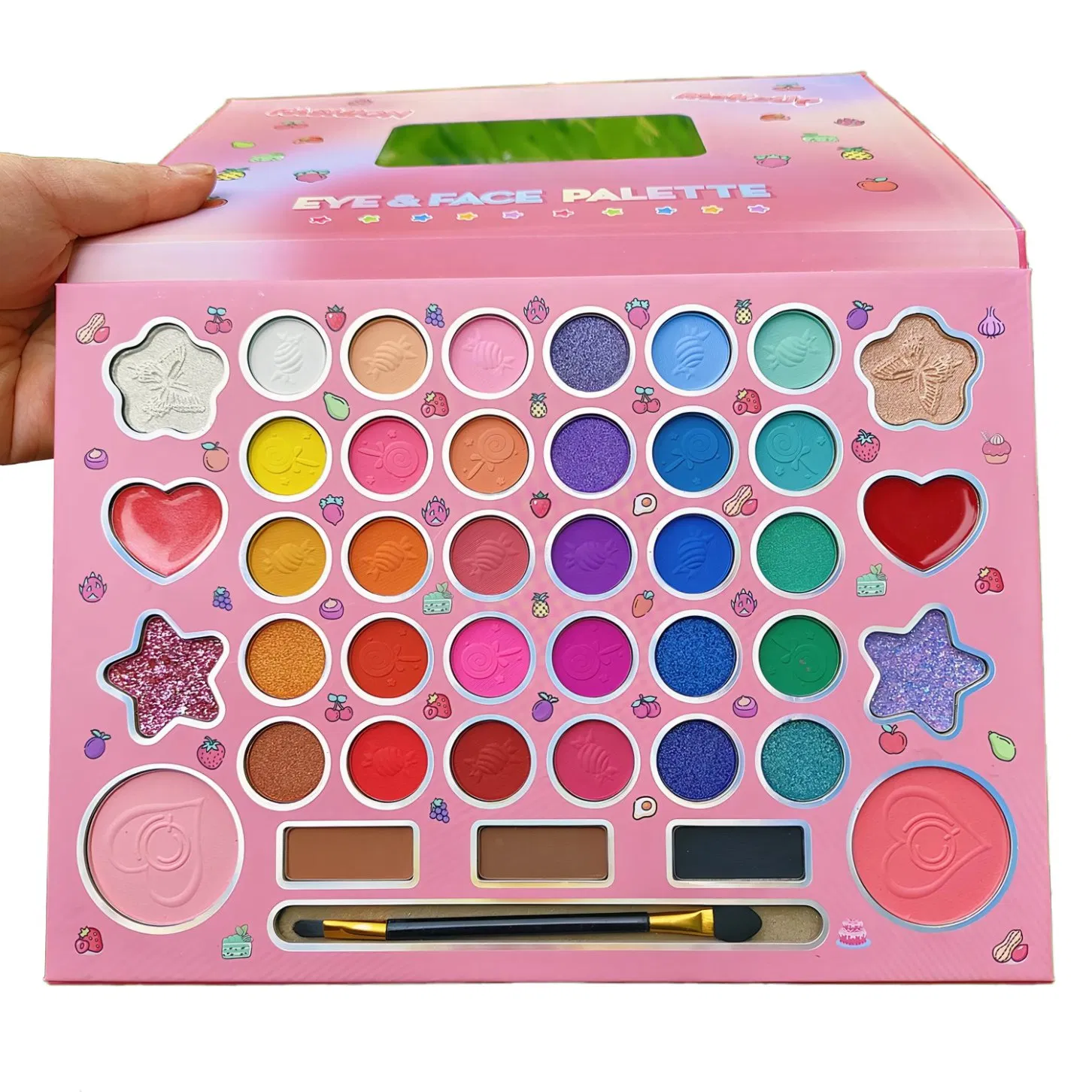 41 Paleta de Sombras de Olhos com Cor Shimmer Matte Glitter e Pincel Aplicador; Kit de Maquiagem Estilo Cartoon Fashion para Rosto e Olhos com Função à Prova d'Água