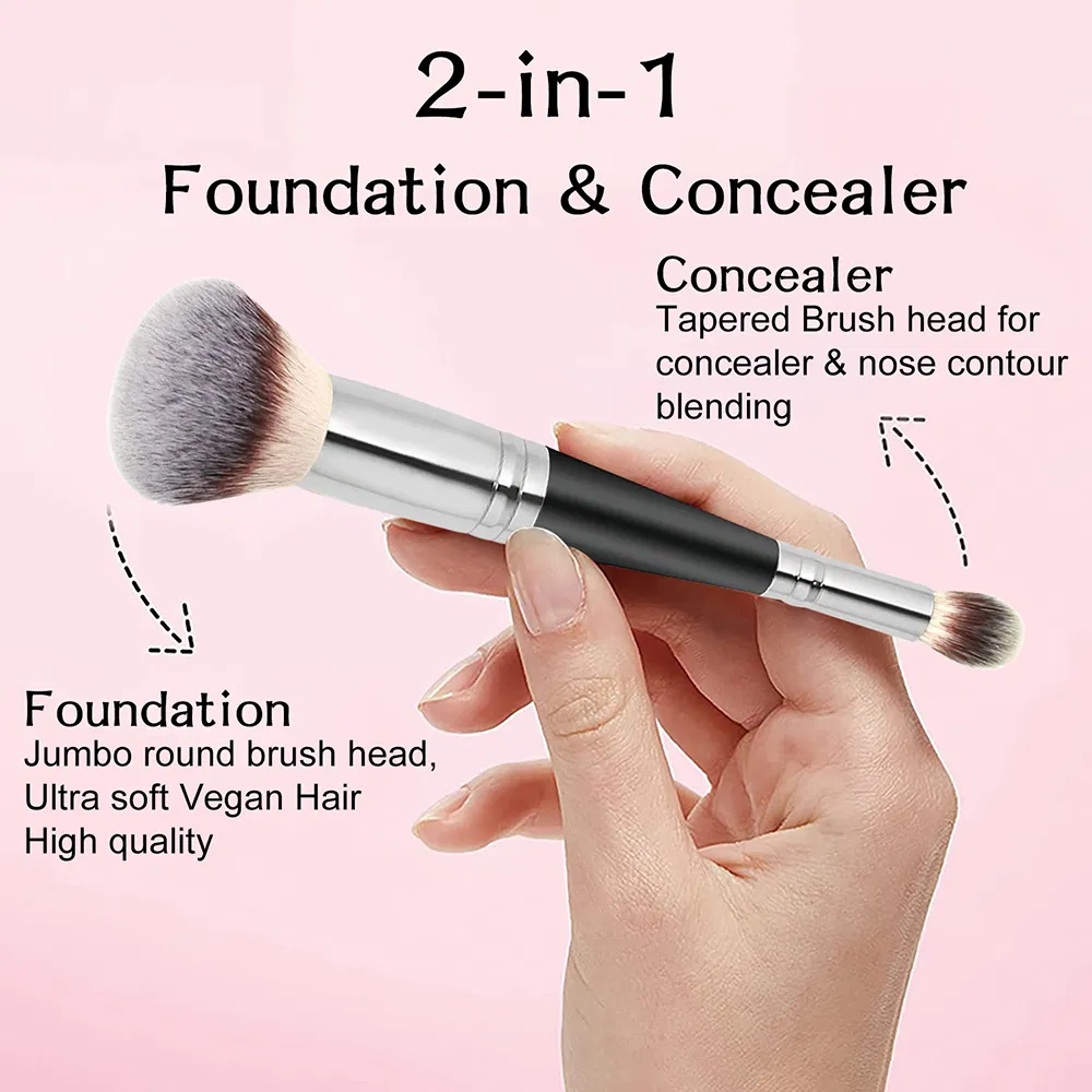 Pincel de Maquiagem de Alta Qualidade com Duas Pontas em Quatro Cores, Ferramenta de Maquiagem Cosmética Profissional de Luxo com Logo OEM