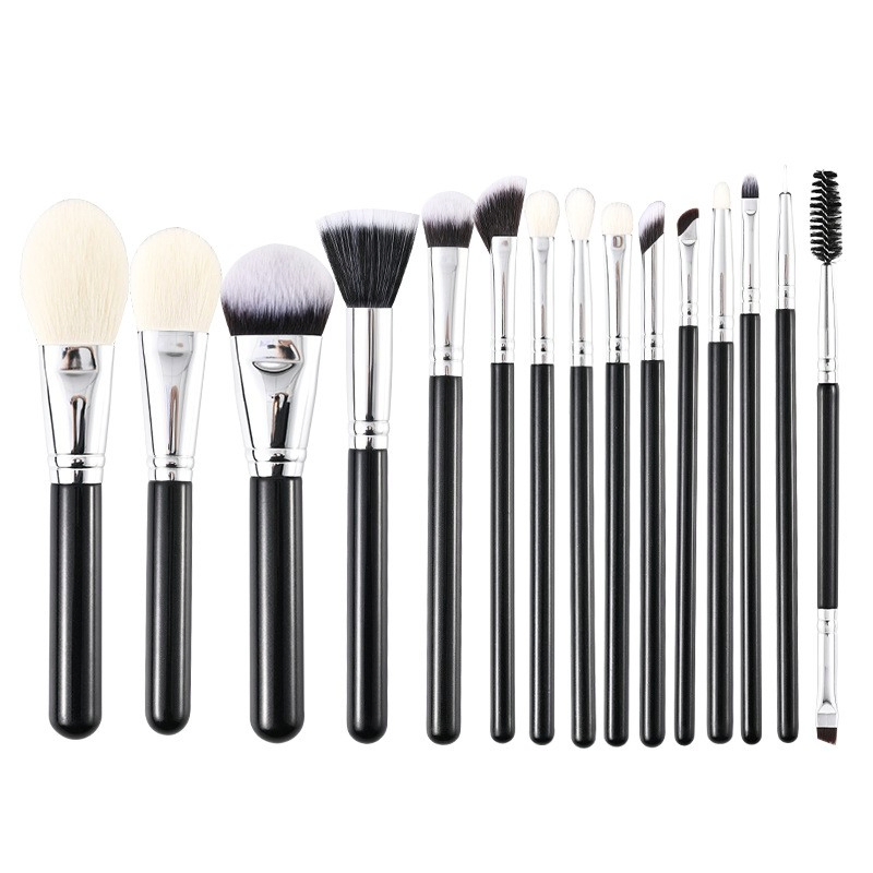 Conjunto de Pincéis de Maquiagem de Cabelo Sintético Profissional 15-Piece com Cabo de Plástico para Aplicação no Rosto e Olhos