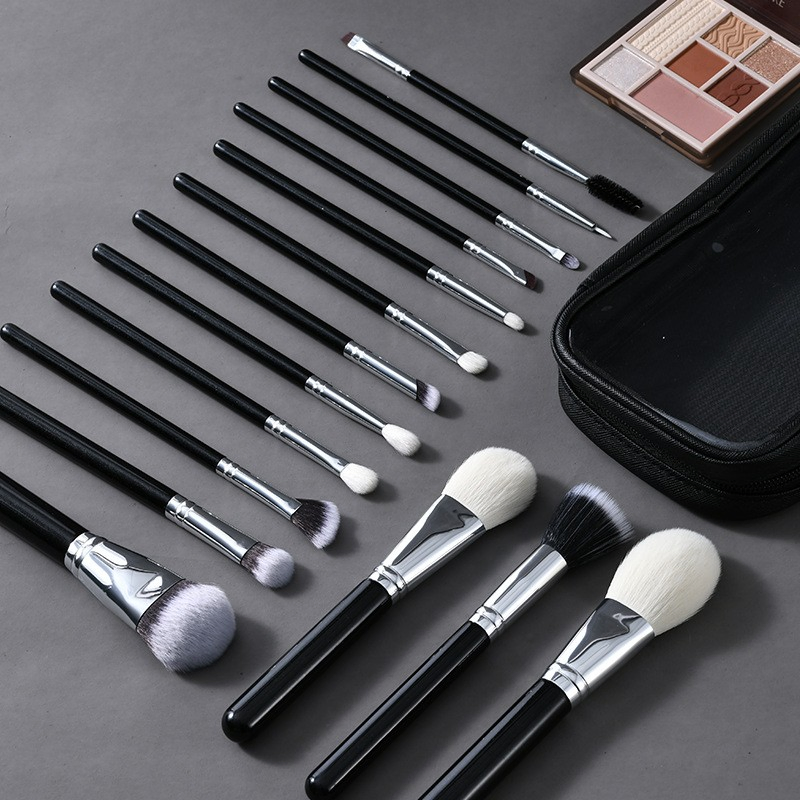Conjunto de Pincéis de Maquiagem de Cabelo Sintético Profissional 15-Piece com Cabo de Plástico para Aplicação no Rosto e Olhos