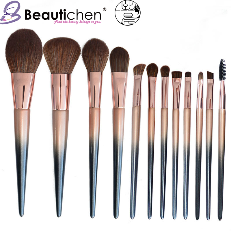 Conjunto de Pincéis de Maquiagem com Cabo de Madeira Beautichen 12PCS - Pincéis de Fibra Sintética para Base, Corretivo, Sombra e Pó