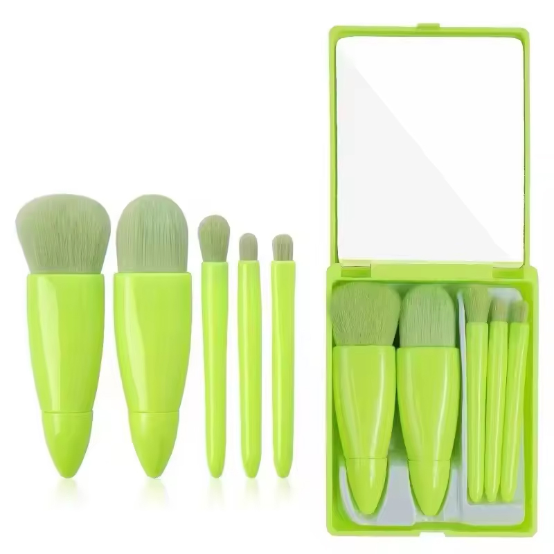 Conjunto de Pincéis de Maquiagem para Viagem com Espelho 5PCS/Set Pincéis para Rosto e Sombra de Olhos