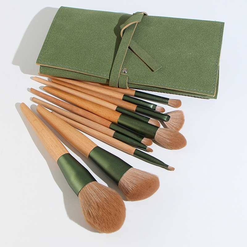 Conjunto de Pincéis de Maquiagem com Cabo de Madeira Beautichen 10PCS - Série Qingluo, Cerdas Sintéticas Macias para Iniciantes, Kit Completo de Pincéis Cosméticos