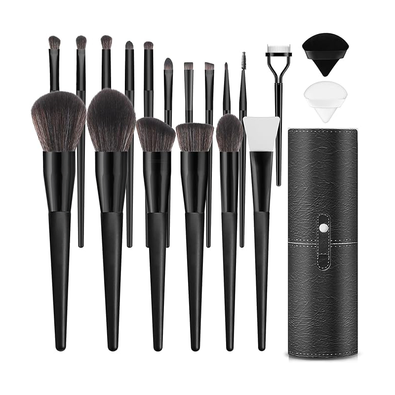 Conjunto de Pincéis de Maquiagem Beautichen 16-Piece com Estojo de Viagem – Cerdas Macias e Design Elegante para Rosto, Olhos e Sobrancelhas