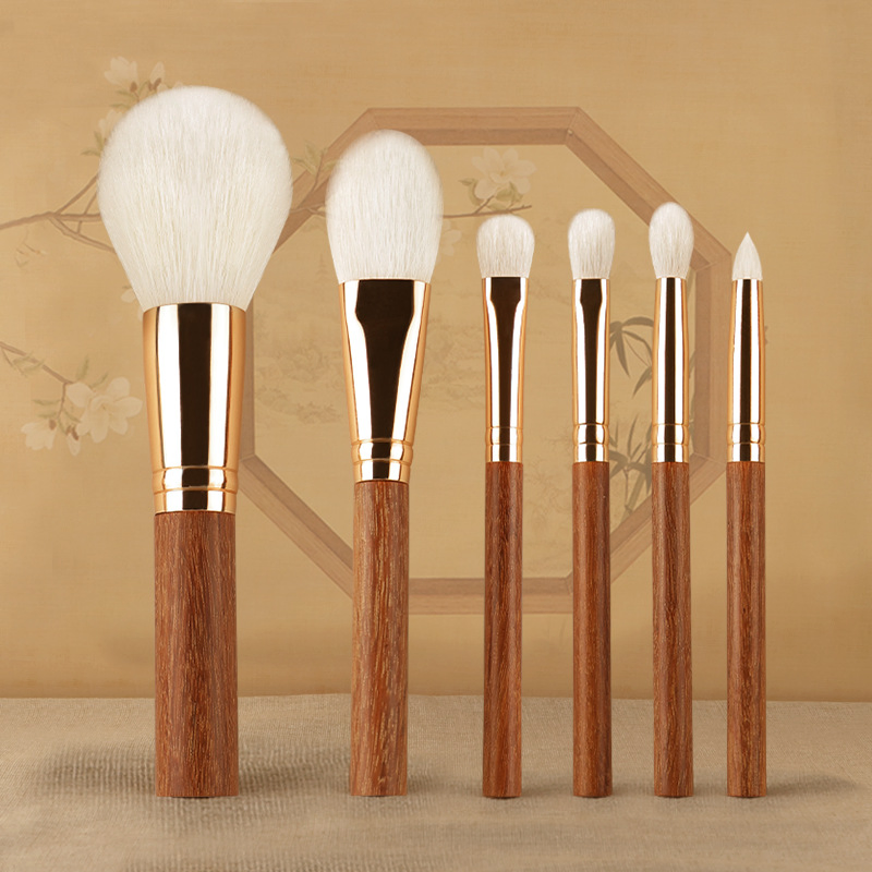 Conjunto de Pincéis de Maquiagem Luxuosos Beautichen 6-Piece - Cabos de Madeira Premium com Acentos Metálicos, Cerdas Macias Veganas, Kit Amigo de Viagem - Essenciais de Beleza Ética