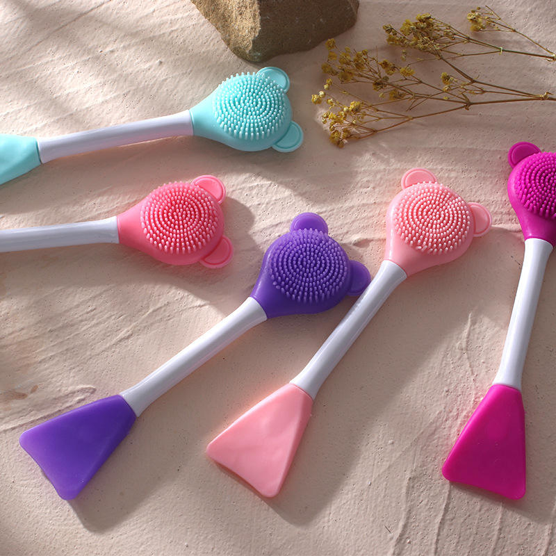 Escova de Limpeza Facial de Silicone Personalizada com Duas Cabeças e Ferramentas de Pincel de Maquiagem por Atacado