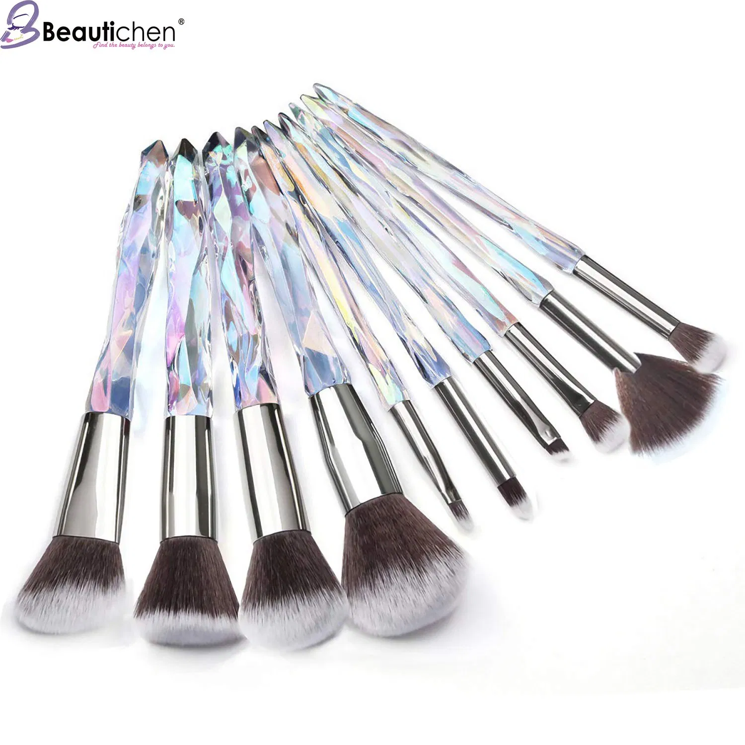 Conjunto de Pincéis de Maquiagem Beautichen Cabo de Cristal Fibra Sintética Premium Base Pó Corretivo Sombra de Olho 10 PCS Conjunto de Pincéis de Maquiagem
