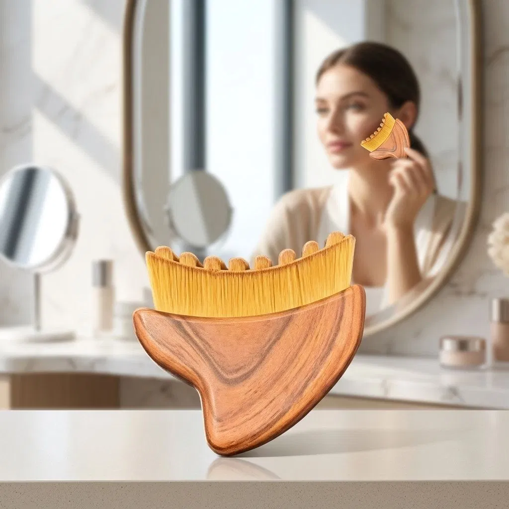 Escova de Massagem para o Rosto e Pescoço com Contorno Linfático, Esfoliador Corporal com Cerdas Nano, Escova Linfática