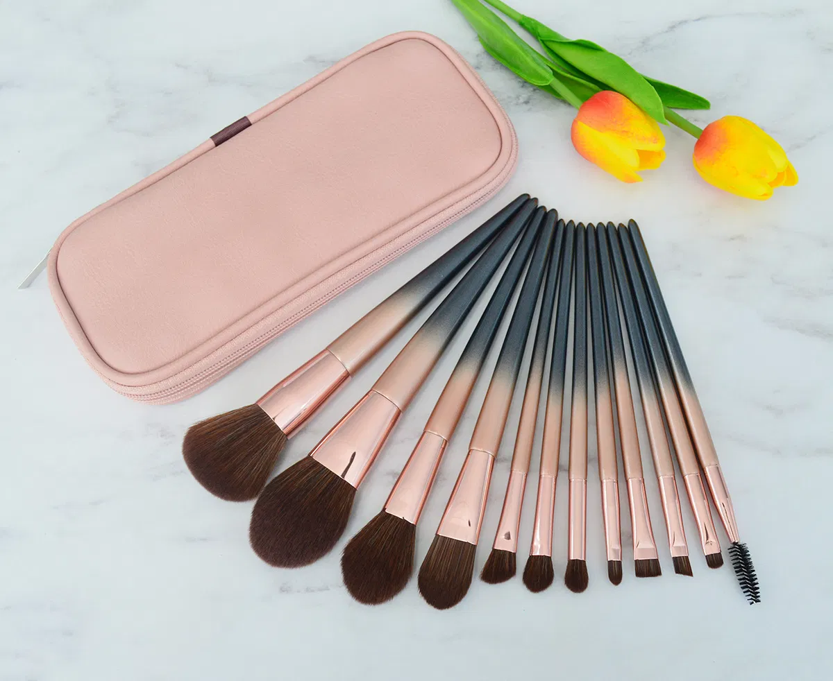 Conjunto de Pincéis de Maquiagem com Cabo de Madeira Beautichen 12PCS - Pincéis de Fibra Sintética para Base, Corretivo, Sombra e Pó