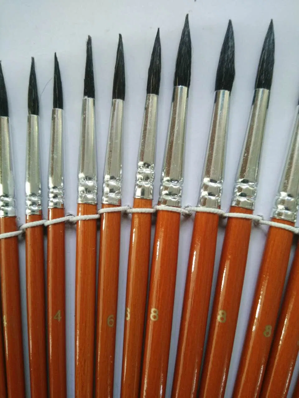 24PCS Pincel de Artista Estudante com Cabo de Madeira Laranja e Cerdas de Cavalo