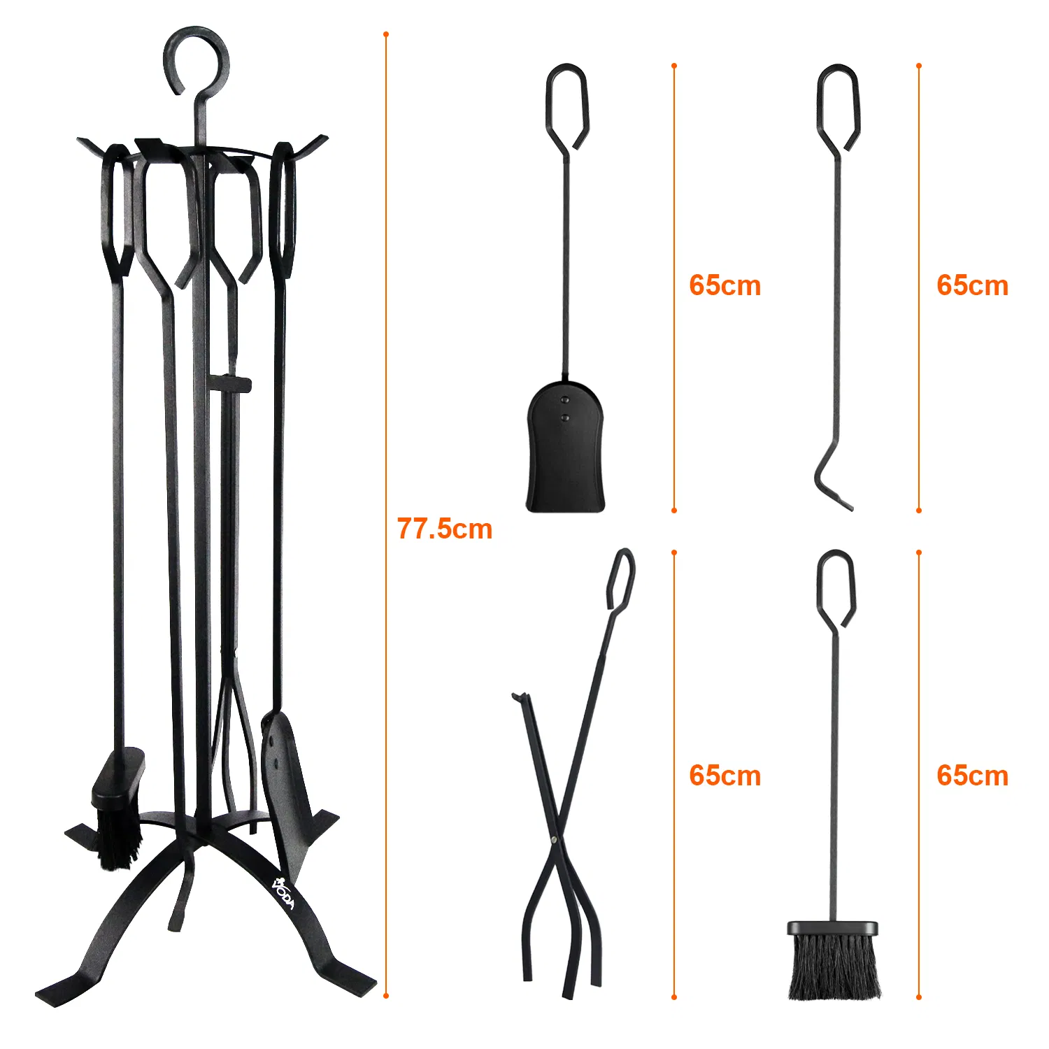 Conjunto de Ferramentas para Lareira Fire Beauty Preto 5 Peças Acessórios de Ferro Forjado para Lareira com Pinça e Poker