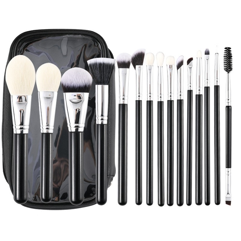 Conjunto de Pincéis de Maquiagem de Cabelo Sintético Profissional 15-Piece com Cabo de Plástico para Aplicação no Rosto e Olhos