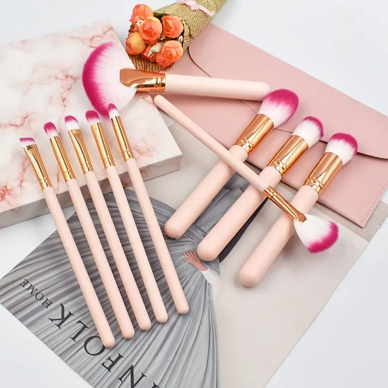 Preço de Fábrica Conjunto de Pincéis de Maquiagem Vegano Rosa Profissional Macio de Alta Qualidade Fibra Sintética 10PCS Conjunto de Pincéis de Maquiagem Rosa