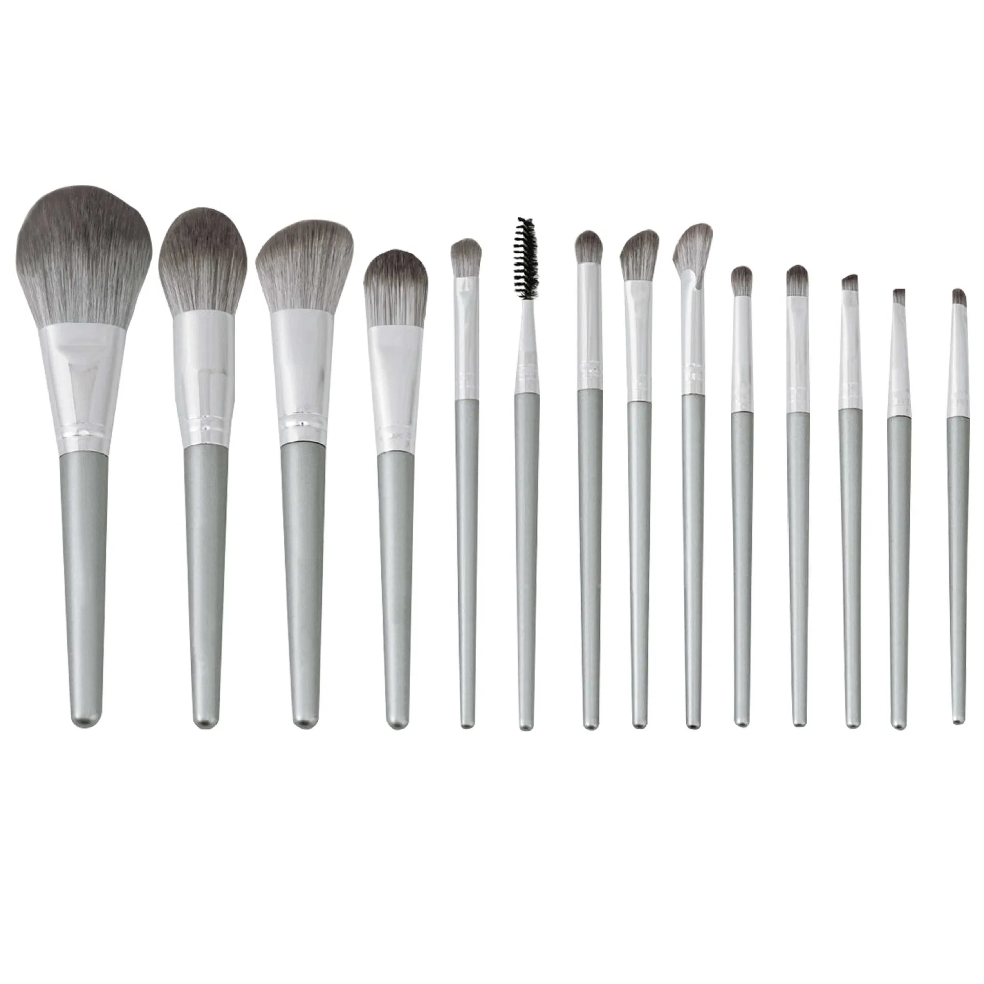 14PCS Conjunto de Pincéis de Maquiagem de Fibra Sintética Prateada com Bolsa