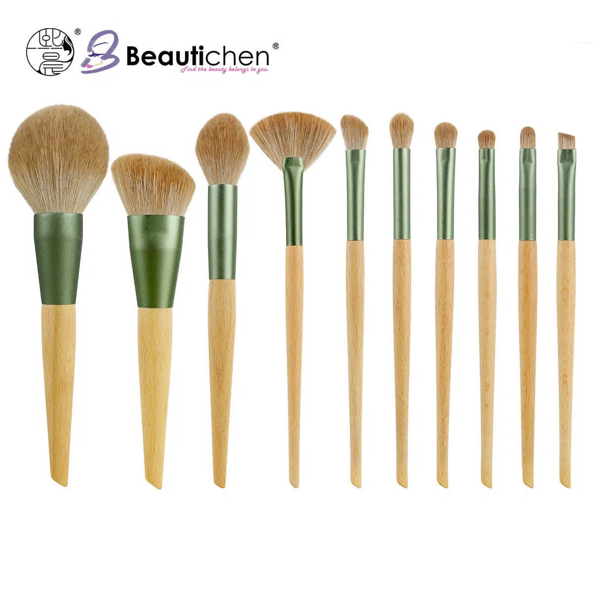 Conjunto de Pincéis de Maquiagem Natural Beautichen 10-Piece – Cabos de Bambu Ecológicos e Cerdas Sintéticas Macias – Pincéis para o Rosto e Olhos