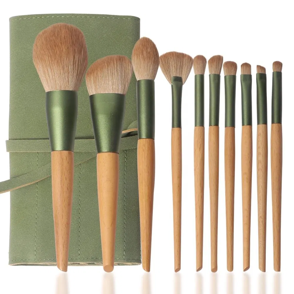 2023 Popular 10PCS Conjunto de Pincéis de Maquiagem Personalizados com Logo de Fibra Sintética com Cabo de Madeira Vegano e Livre de Crueldade