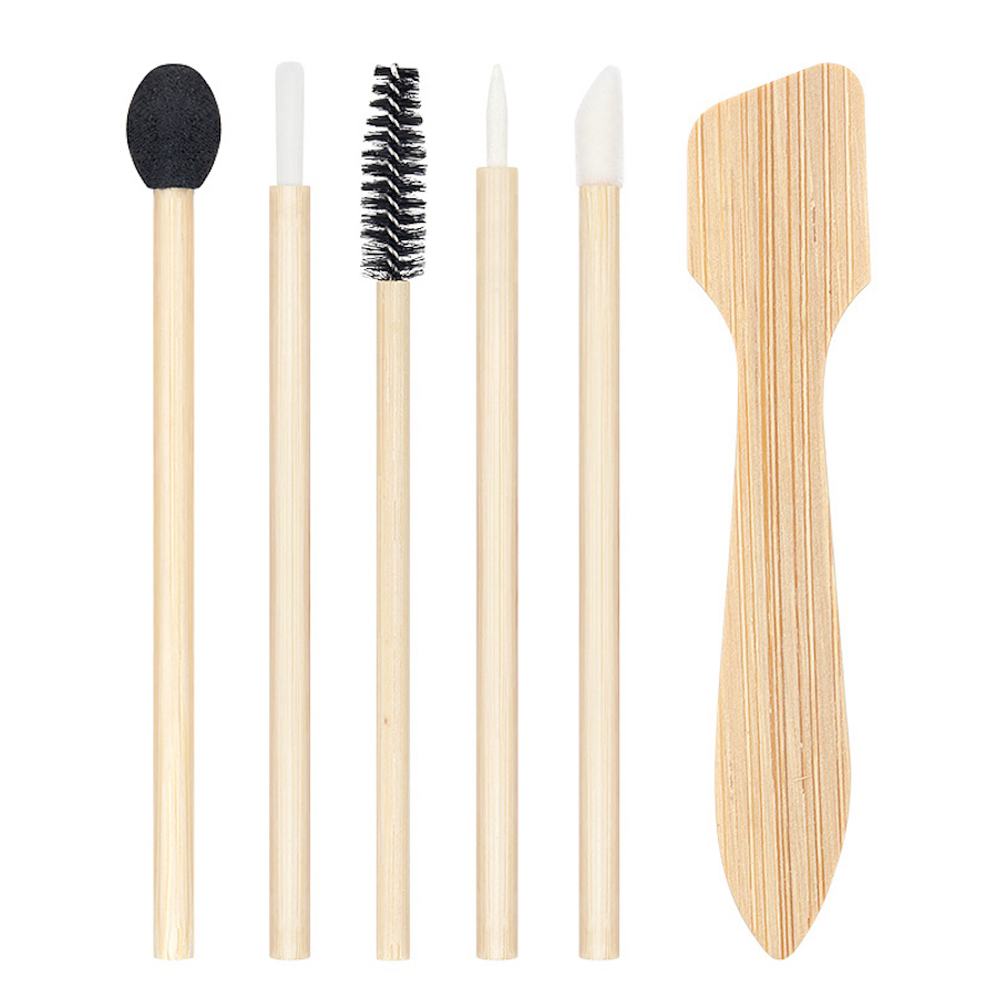 Pincel de Lábios, Sobrancelhas e Sombras de Olhos Descartável, Ecológico e Reciclável, para Maquiagem Facial, em Bambu