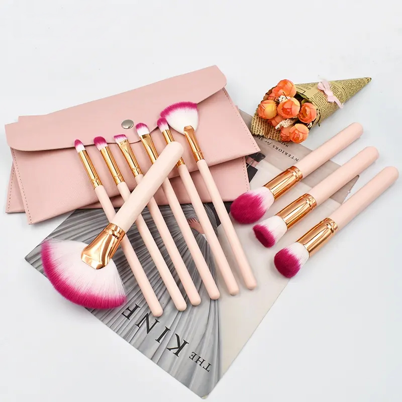 Preço de Fábrica Conjunto de Pincéis de Maquiagem Vegano Rosa Profissional Macio de Alta Qualidade Fibra Sintética 10PCS Conjunto de Pincéis de Maquiagem Rosa